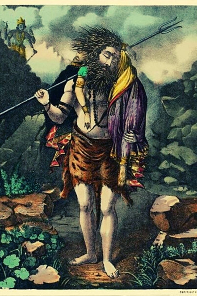Shiva roaming the world with Sati's corpse on shoulder